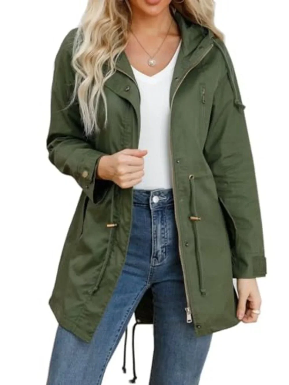 ๐ Women's Ligtweight Jackets Anorak Utility Drawstring Waist Hoodie Zip Up - Picture 1 of 5